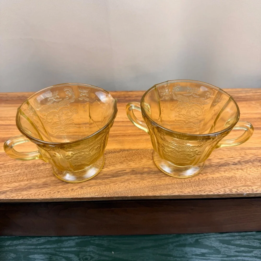 Federal Glass Madrid‎ Amber Yellow Depression Glass Creamer and Sugar Bowl Set